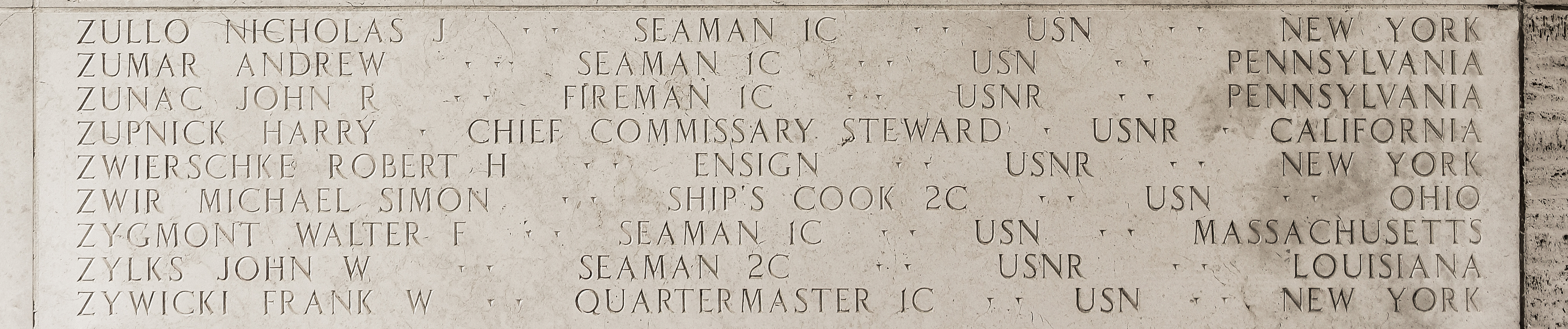 Walter F. Zygmont, Seaman First Class